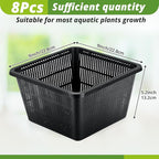 8 Pcs Aquatic Plant Baskets for Hydroponics Water Garden Plant Pots Black Plastic Mesh Basket 9 x 9 x 5.2 Inch Square Pond Containers for Island Live Aquarium Botany Flowers