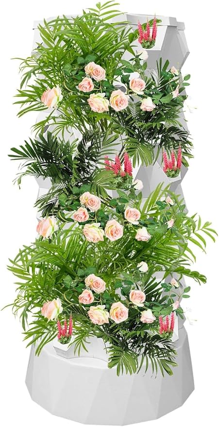Hydroponic Tower, 14-Layer Hydroponics Growing System Kit with 70 Slots, Vertical Garden System with 20L Water Tank and Pump for Indoor Outdoor Home, Balcony & Patio (64 Slots)