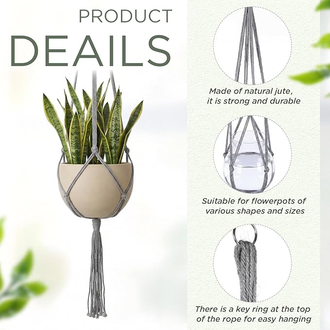 EBOOT 2 Pack 48 Inch Large Macrame Plant Hanger Rope to Hang Flower Pot Plant Holder for Indoor Outdoor Decorations, 4 Legs (Grey)