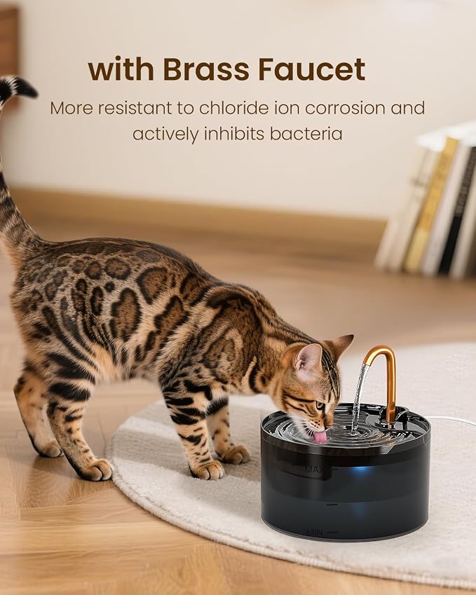 Cat Water Fountain with 6-Pack Replaceable Filters, 71oz/2.1L Cat Fountain for Drinking with Copper Faucet, MISFANS-Designed Pump & Filter, Plastic Automatic Pet Water Fountain Bowl & Dispenser