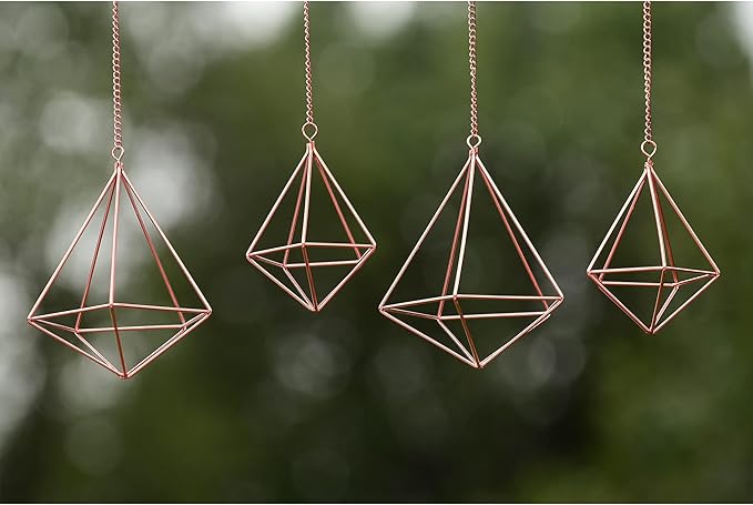 Hanging Air Plants Holders Geometric Airplant Hangers Rose Gold Tillandsia Holder Metal Pink Himmeli Metal Airfens Planter for Home Décor 4Pcs …