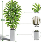 Artificial Yellow Dracaena Tree - 7FT Tall Fake Plants with White Tall Planter - Artificial Plants Indoor Floor Plant in Pot - Large Tropical Fake Yucca Potted Tree for Home Office Living Room Decor