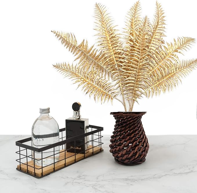 PASYOU Artificial Plants Christmas Decor, Gold Fake Flowers Shrubs Plastic Grass Leaves Indoor Outdoor Home Garden Party Hotel Verandah Wedding Event Faux DIY Decoration - 30 Inch Golden 2 Bunches