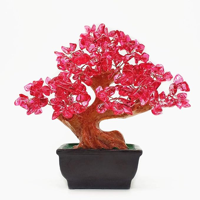 Colorsheng Feng Shui Quartz Crystal Money Tree Bonsai Style Decoration for Luck and Wealth (Red)
