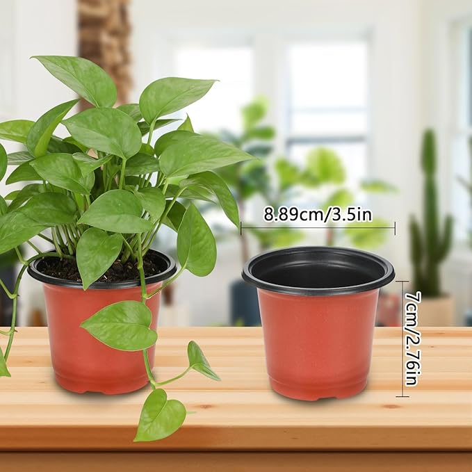 Augshy 110 Pcs 3.5 Inch Plastic Plant Pots, Nursery Pots for Succulents Seedlings, Small Plant Pots with Drainage Holes, Plastic Garden Pots for Home Gardening