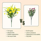 Artificial Flowers for Outdoors 12 Bundles Yellow Artificial Petunias Fake Flowers UV Resistant Shrubs Plants with Fern for Indoor Outside Hanging Planters Home Garden Spring Decorations