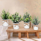 4 Potted Artificial Plants Metal Fake Potted Plant with Iron Pot Mini Greenery Decor Small Faux Plants for Indoor Farmhouse Home Porch Garden Bathroom Room Décor White