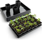 RooTrimmer 2.8 inch (7CM) Square Nursery Pots 120pcs with 5 Pack Seed Starter Trays, Durable Plastic Flat Seedling Tray (17"x11"x2") for Carrying and Holding Plant Nursery Pot (Black)