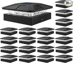 Peasur 20 Packs 4x4 Post Solar Lights 3 Lighting Modes, Black Solar Powered Cap Lights Fits 4×4/3.5×3.5 Wood/Vinyl Posts, Waterproof Post Top Light Outdoor for Fence Deck Mailbox Porch Railing