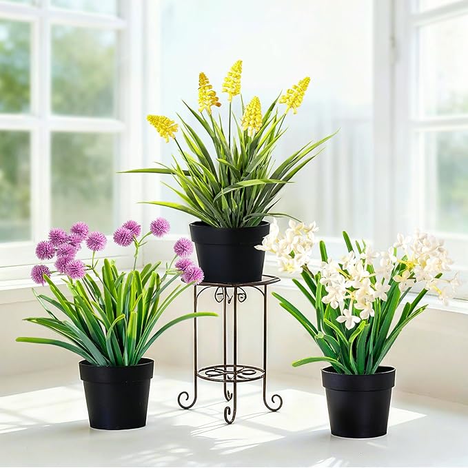 3 Pack Fake Small Plant Artificial Potted Flowers for Home Decor Fake Flower Plant Greenery Mini Faux Plant for Indoor Bedroom Living Room Office Shelf Bathroom Farmhouse Decor (Type 11)