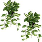 Briful Small Fake Plants Indoor (Set of 2) Realistic Faux Trailing Plant Artificial Potted Plants in Black Pot White N' Joy Leaf Houseplant for Living Room Table Kitchen Counter Shelf