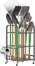 WALMANN Garden Tool Organizer with Wheels for Garage, Rakes/Shovels/Yard Tools Stand for Garden, Shed, Indoor/Outdoor Long-Handled Tools Rolling Cart(Small)