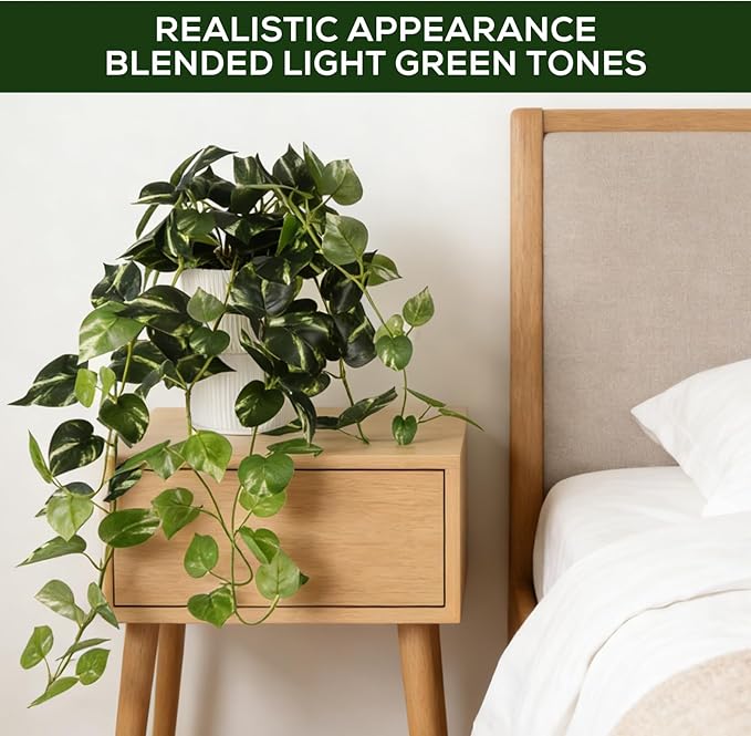Fake Plants,Artificial Plants Indoor Faux Silk Hanging Pothos Fake Plants for Home Decoration, Low Cost and Easy Maintenance