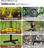 Artigarden Freestanding Garden Hose Holder Hanger, Outdoor Heavy Duty Metal Water Hose Storage Holders Stand Organizer Rack Detachable Stake, Holds 150 Ft of Hoses for Outside Lawn Yard, Black