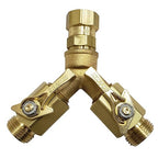 Dramm Twin Brass Hose Shut-Off Valve – Dual Garden Hose Water Control Splitter