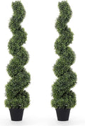 THE BLOOM TIMES 4ft Spiral Topiary Trees Artificial Outdoor Set of 2, 48" Faux Boxwood Plants Outside - All-Year Green Fake Twisted Tree for Garden Front Porch Planter Decor 4 Foot