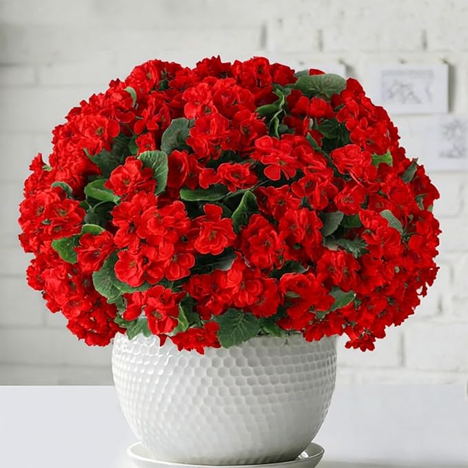 26Pcs Geranium Artificial Flowers for Outdoors Decoration Geranium Silk Flowers Outsides UV Resistant Garden Plants Faux Flower for Front Door Garden Porch Planter Patio Balcony Yard Indoor Home (Red)