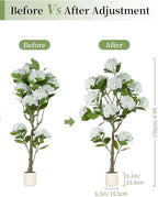 BLOSMON White Hydrangea Artificial Trees: 5ft Real Touch Faux Hydrangeas Flower Tree with Pot for Front Porch Planters Decoration Outdoor - Fake Silk Floral Plant for Home Patio Entrance Decor Indoor