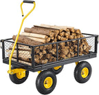 VEVOR 900 Lbs Heavy Duty Steel Garden Cart, Garden Wagon Cart on Wheels, Outdoor Metal Yard Utility Wagon Carts with 10" Tires and Mesh Removable Sides(Convert to Flatbed) and 180°Rotating Handle