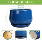 G EPGardening Round Ceramic Plant Pots - 7 Inch Modern Planter with Drainage and Plant Saucer for Indoor Outdoor Flower, Round Office Decor, New Gifts for Home, Blue