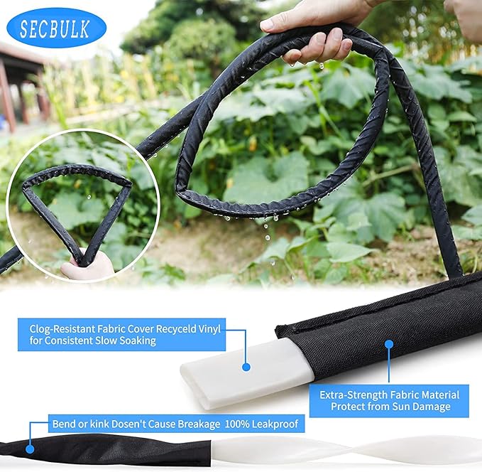 2026 Flat Soaker Hose 200 ft with Stakes for Garden, 50ft x 4 Linkable Drip Hose Diy Garden Irrigation System Saving 80% Water, Dual-layer Leak-free Design Water Hose with Holes