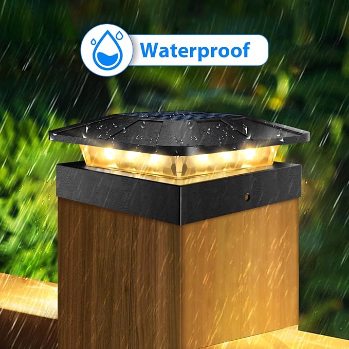 Peasur 4x4 Solar Post Cap Lights Outdoor with 3 Lighting Modes, 2 Packs LED Post Light Solar Powered Waterproof, Fence Deck Lights for 4×4/3.5×3.5 Wood/Vinyl Posts