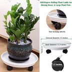Planterhoma 4 Packs Heavy-Duty Plastic Plant Caddy with Wheels - 11.8" Rolling Plant Stand - Strong Load Bearing - 360 Rotated Wheels - Indoor/Outdoor Use