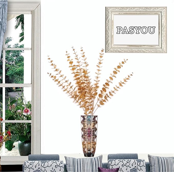 PASYOU Artificial Plants for Christmas Decor, Fake Gold Eucalyptus Plastic Grass Shrubs Leaves Indoor Outdoor Home Garden Party Hotel Wedding Event Faux DIY Decoration - 30 Inch Golden 2 Pack