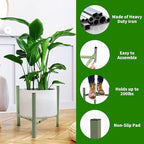 Aripark Plant Stand Indoor Adjustable, Metal Modern Small Plant Stands, Heavy Duty Stable Plant Pot Flower Holder Indoor Outdoor Corner, Fit 8 9 10 11 12 inch Pots, Green (Pot & Plant Not Included)