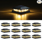 VOLISUN 4x4 Solar Post Cap Light 12pack,Solar Fence - Post Lights Outdoor Waterproof for Wooden/Vinyl Post,Black Deck Post Cap Light Solar Powered with Warm White for Garden/Patio/Porch