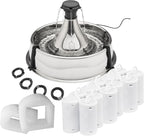 PetSafe Stainless Multi-Pet Fountain with Extra Filters Great for Multiple Pet Households Customizable Stream Options Scratch and Rust Resistant 128 Oz Water Capacity Fresh, Filtered Water