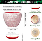 Ceramic Plant Pots - 6 Inch Pots for Plants Indoor Outdoor, Modern Planter with Drainage Hole and Tray, Round Decorative Flower Pot, Home Office Decor, House Warming Gifts, Crackle Red