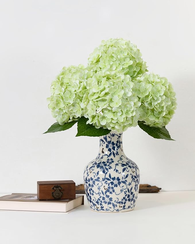 DuHouse 3Pcs Large Hydrangea Artificial Flowers,20 inch Latex Real Touch Hydrangeas Lifelike Hydrangea Flower for Home Wedding Bouquets Centerpieces Party Living Room Decoration(Light Green)