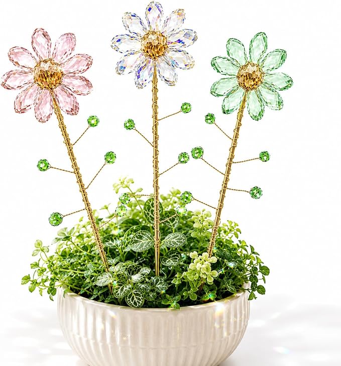 Crystal Flower Suncatchers for Outdoor Garden Potted Plants Decorations, Window Sun Catchers Crystals Rainbow Maker Light Catcher Indoor Outdoor Garden Decor