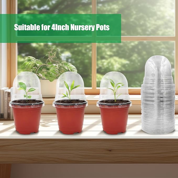 RooTrimmer 50 Pack Clear Plant Pot Domes, Transparent Seedling Domes Compatible with 4 Inch Seed Starter Pots for Indoor Outdoor Gardening(50Pcs, Clear)