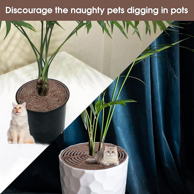 Nogeqi 2pcs 7.5/11.8 Inch Plants Covers Soil,Plant Pot Grid,Plastic Plant Covers from Animals with Ground Nails,Keep Dog and Cat Out of Potted for Indoor Plants(Large Small)
