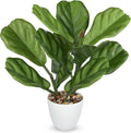 GnFlus Fake Plant Artificial Fiddle Leaf Fig Plant in White Pot for Indoor Outdoor Farmhouse Living Room Shelf Home Office Decor