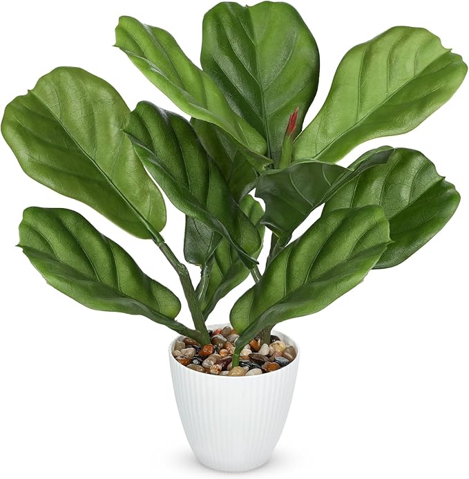 GnFlus Fake Plant Artificial Fiddle Leaf Fig Plant in White Pot for Indoor Outdoor Farmhouse Living Room Shelf Home Office Decor