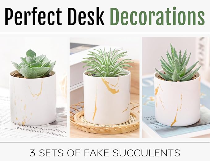 Der Rose 3 Pack Small Fake Plants Succulents Plants Artificial in Pots for Home Office Desk Decor for Women