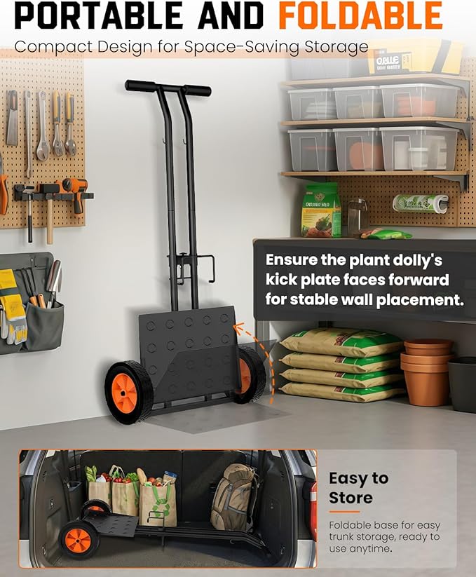 Plant Caddy with Wheels, USA Original Patent, Foldable Plant Dolly Cart with Adjustable Grabbing Arm and Strap, 176 Lbs Heavy Duty Plant Cart for Plant Pots, Indoor & Outdoor Use (Black)