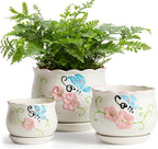 Ceramic Plant Pots with Drainage Holes and Saucers, Round Flower Pots for Indoor Plant, 4/5.2/6.6 Inches Flower Large Planters Set of 3