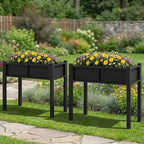 DWVO Raised Garden Bed HDPE with Legs Poly-Wood All-Weather Elevated Planter Box Outdoor with Drainage System Patio Planters for Herbs Vegetables Flowers Plant Bed for Garden Balcony, Black