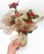 Golden Ginkgo Leaves Stems Christmas Decoration, Artificial Plants Fake Plastic Simulation Apricot Leaf Grass for Wedding Party Indoor Home Office DIY Crafts Flowers Bouquet Xmas Gold Decor - 12 Pack