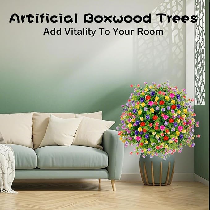 2 Pack Artificial Topiary Boxwood Ball Trees with Ground Spike, 23.6'' Faux Shrubs Fake Brush Plants Flowers Greenery for Indoor Front Porch Garden Outdoor Decoration