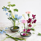 Wazakura Minoyaki Series Small Round Glazed Ikebana Flower Vase Made in Japan, Handpainted Floral Arrangement Pottery Supplies - White and Blue