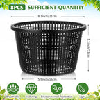 Weysat 8pcs Pond Plant Baskets Hydroponic Baskets 8.3 Inch Round Aquatic Plant Net Pot Large Plastic Net Container Black Mesh Pond Container for Hydroponics Live Aquarium Nursery Grow