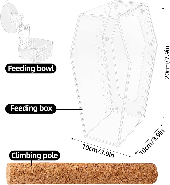 Jumping Spider Enclosure, Magnetic Door Acrylic Terrarium with Feeding Dish & Landscape Stick for Tarantula Snails Insects Reptiles Plants, Coffin Shape Tabletop Decor 4" x 4" x 8"