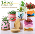 Remerry 18 Pcs 3.5 Inch Mini Succulent Pots with Bamboo Tray White Ceramic Pots Color Your Own DIY Small Planters Containers for Flower Cactus with Drainage Hole for Plant Lover
