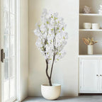 Faux White Cherry Blossom Tree 6.5ft(78in)Tall Artificial Japanese Sakura in Pot Realistic Cherry Plant Decor Handmade Natural Fake White Flower Tree for Christmas,New Year,Wedding,Living Room
