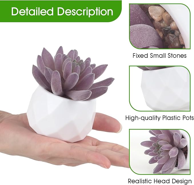 ZINHO Fake Succulent Plant Set 6 PCS Artificial Succulent Plants for Desk Realistic Faux Succulents in Plastic Pots Mini Colorful Succulent Decor for Bedroom Bathroom Office Shelf Decor (Purple)